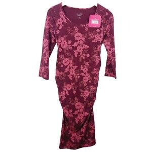 Isabel Maternity T-shirt Dress Ruched Burgundy Floral XS Jersey Knit Stretch